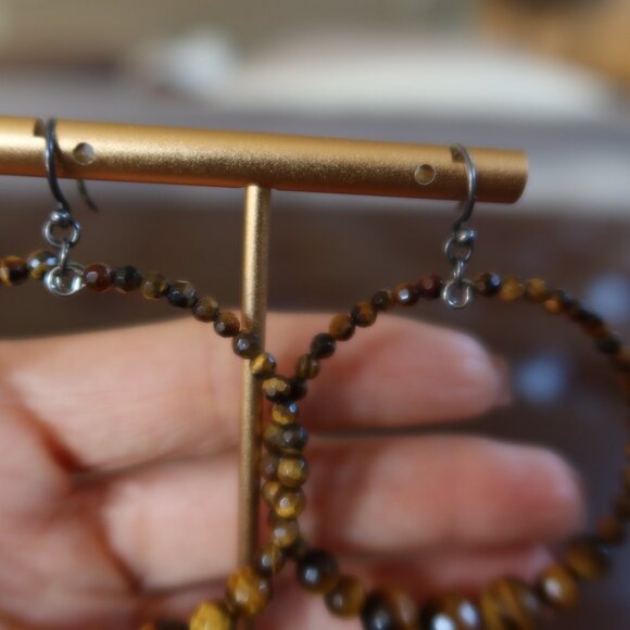 Chan Luu Tiger's Eye (70+) front facing hoops earrings 2" wide and long drops - Picture 8 of 13